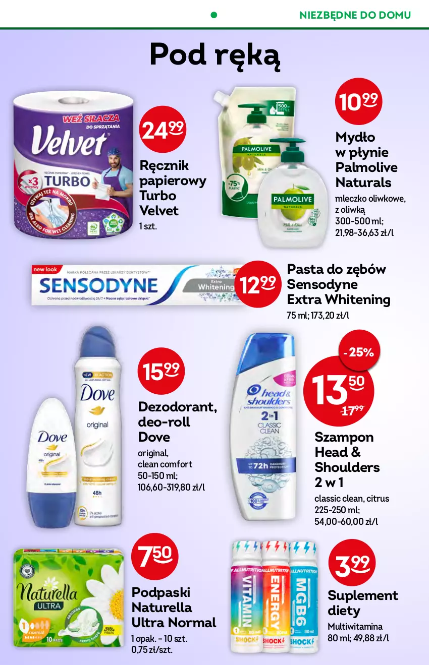 Gazetka promocyjna Żabka - ważna 24.08 do 30.08.2022 - strona 46 - produkty: Dezodorant, Dove, Gin, Mleczko, Mydło, Mydło w płynie, Naturell, Naturella, Palmolive, Papier, Pasta do zębów, Podpaski, Ręcznik, Sensodyne, Suplement diety, Szampon, Velvet