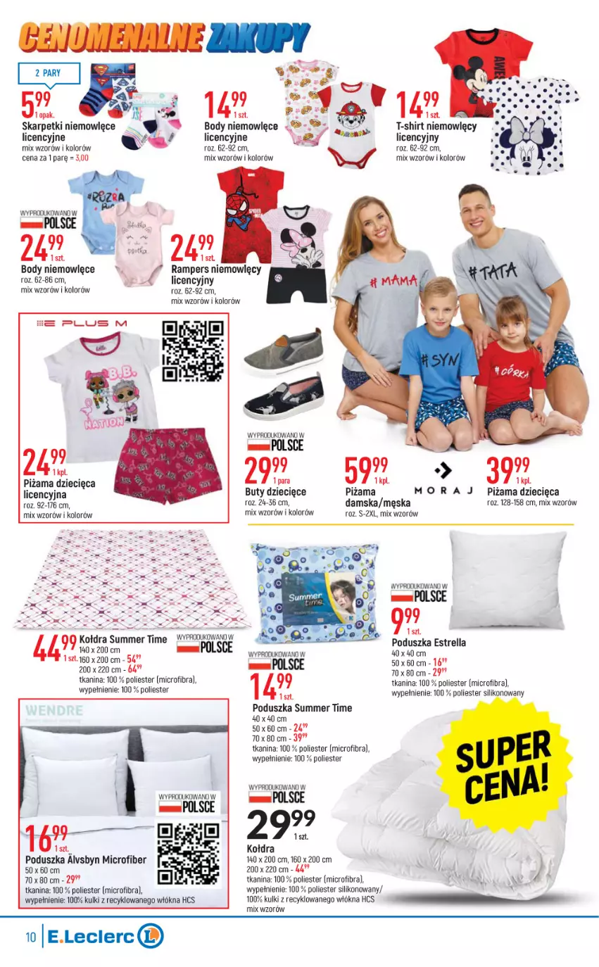 Gazetka promocyjna E Leclerc - ważna 24.05 do 04.06.2022 - strona 10 - produkty: Body, Buty, Dzieci, Karp, Kołdra, Piżama, Poduszka, Skarpetki, T-shirt