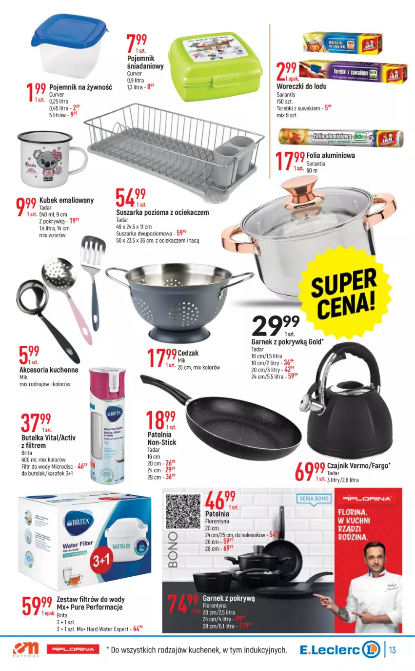 Gazetka promocyjna E Leclerc - ważna 24.05 do 04.06.2022 - strona 13 - produkty: Brit, Brita, Czajnik, Danio, Fa, Folia aluminiowa, Garnek, Garnek z pokrywą, Kubek, LG, Ociekacz, Patelnia, Pojemnik, Pur, Suszarka, Woreczki do lodu