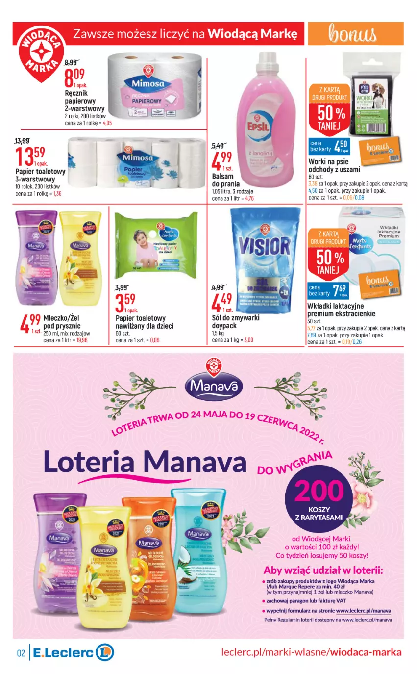 Gazetka promocyjna E Leclerc - ważna 24.05 do 04.06.2022 - strona 2 - produkty: Dzieci, Fa, Kosz, Mleczko, Papier, Papier toaletowy, Ręcznik, Rolki, Sól, Wkładki, Zmywarki