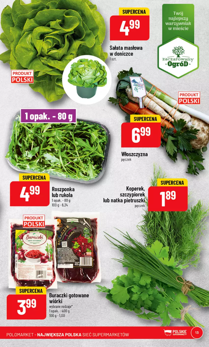 Gazetka promocyjna PoloMarket - Gazetka pomocyjna - ważna 15.03 do 21.03.2023 - strona 13 - produkty: Buraczki, Masło, Natka pietruszki, Roszponka, Rukola, Sałat, Sałata masłowa, Włoszczyzna pęczek