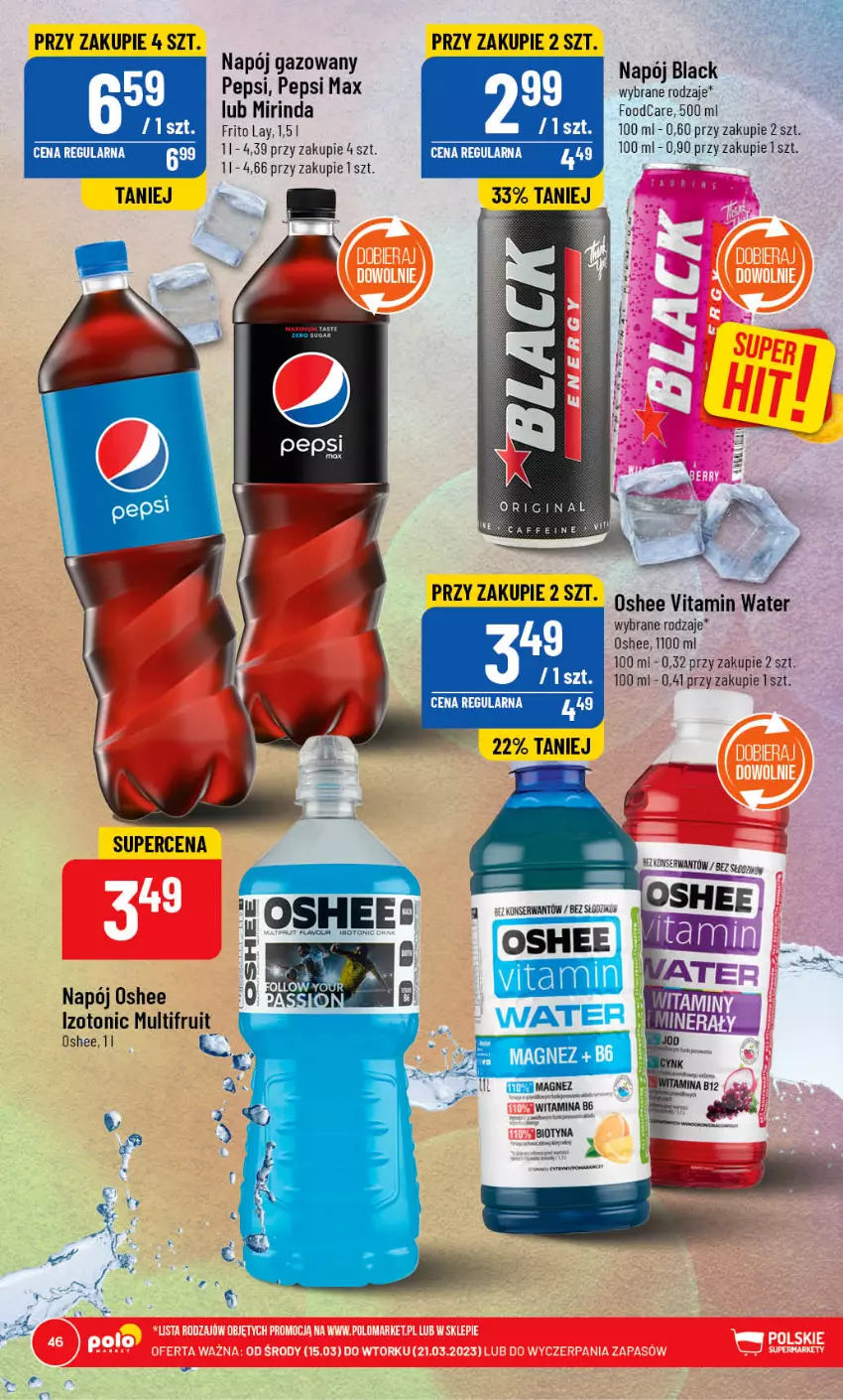 Gazetka promocyjna PoloMarket - Gazetka pomocyjna - ważna 15.03 do 21.03.2023 - strona 46 - produkty: Kiwi, Lack, Mirinda, Napój, Oshee, Pepsi, Pepsi max