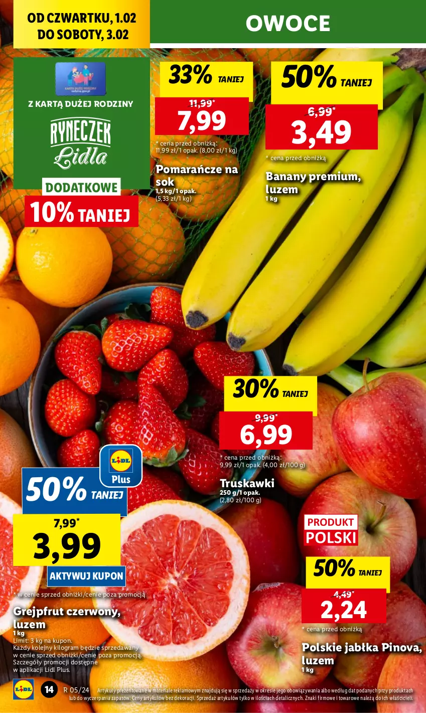 Gazetka promocyjna Lidl - GAZETKA - ważna 01.02 do 03.02.2024 - strona 16 - produkty: Banany, Chleb, Gra, Grejpfrut, Jabłka, Olej, Owoce, Pomarańcze, Ser, Sok, Truskawki