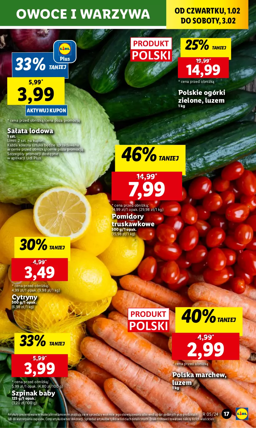 Gazetka promocyjna Lidl - GAZETKA - ważna 01.02 do 03.02.2024 - strona 19 - produkty: Cytryny, Olej, Owoce, Pomidory, Sałat, Sałata lodowa, Szpinak, Warzywa