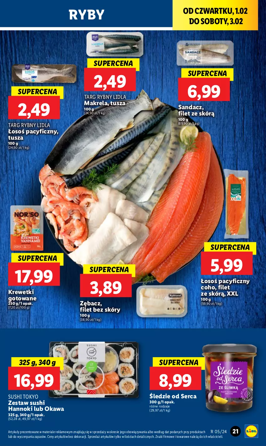 Gazetka promocyjna Lidl - GAZETKA - ważna 01.02 do 03.02.2024 - strona 23 - produkty: Kawa, Krewetki, Sandacz, Ser, Sushi, Tusz