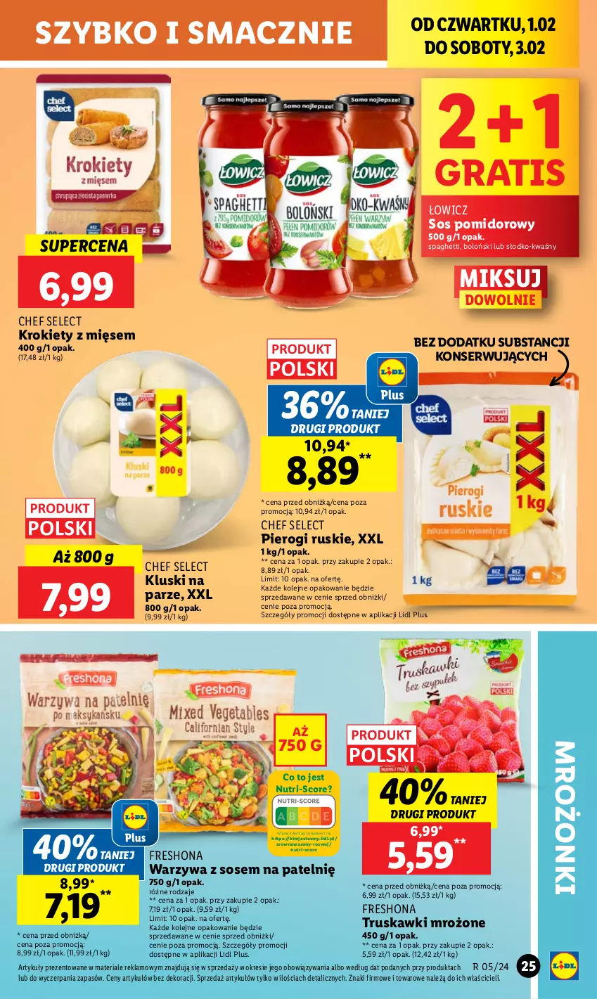 Gazetka promocyjna Lidl - GAZETKA - ważna 01.02 do 03.02.2024 - strona 27 - produkty: Gra, Kluski na parze, Krokiety, Olej, Pierogi, Ser, Sos, Sos pomidorowy, Spaghetti, Truskawki, Warzywa, Wazon