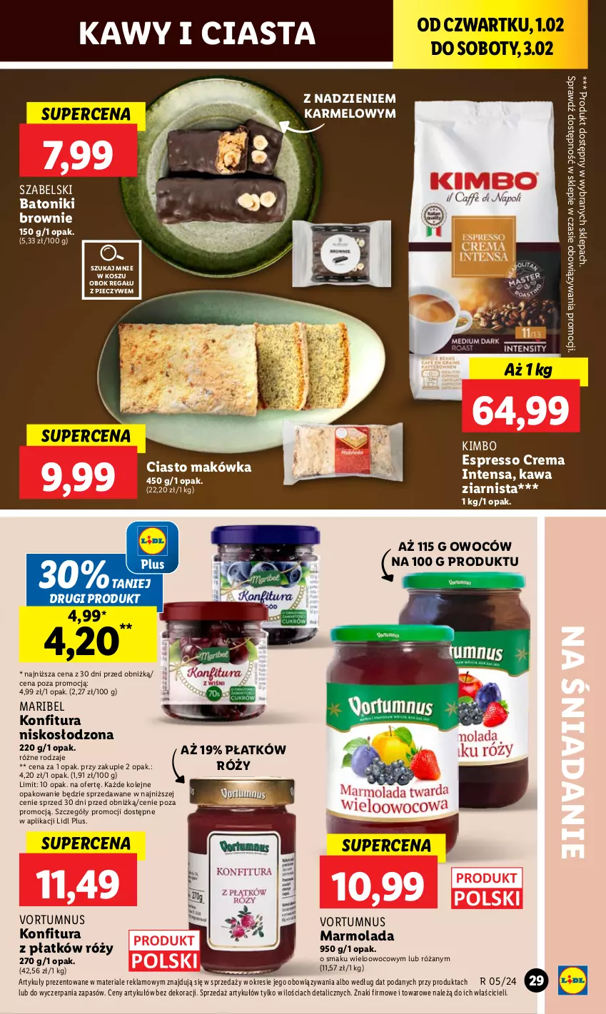 Gazetka promocyjna Lidl - GAZETKA - ważna 01.02 do 03.02.2024 - strona 31 - produkty: Baton, Brownie, Kawa, Kawa ziarnista, Konfitura, Kosz, Marmolada, Mola, Olej, Piec, Regał, Róża, Tonik