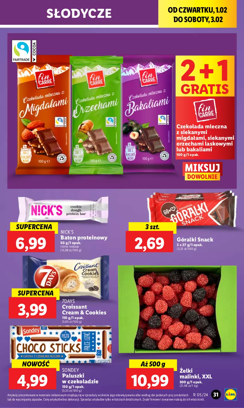 Gazetka promocyjna Lidl - GAZETKA - ważna 01.02 do 03.02.2024 - strona 33 - produkty: Baton, Croissant, Czekolada, Czekolada mleczna, Góralki, Gra