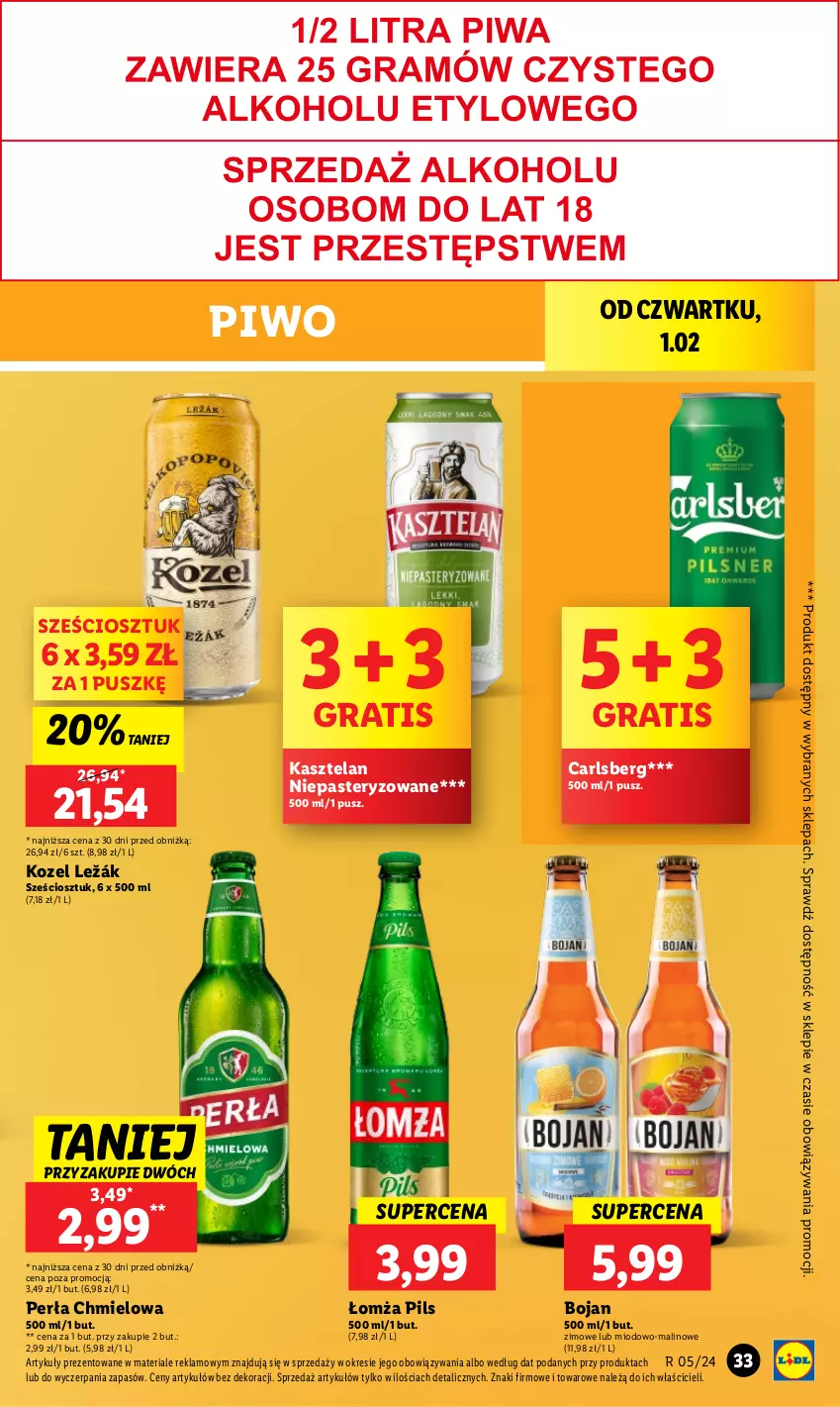 Gazetka promocyjna Lidl - GAZETKA - ważna 01.02 do 03.02.2024 - strona 35 - produkty: Carlsberg, Gra, Kasztelan, Kozel, Perła, Piwo