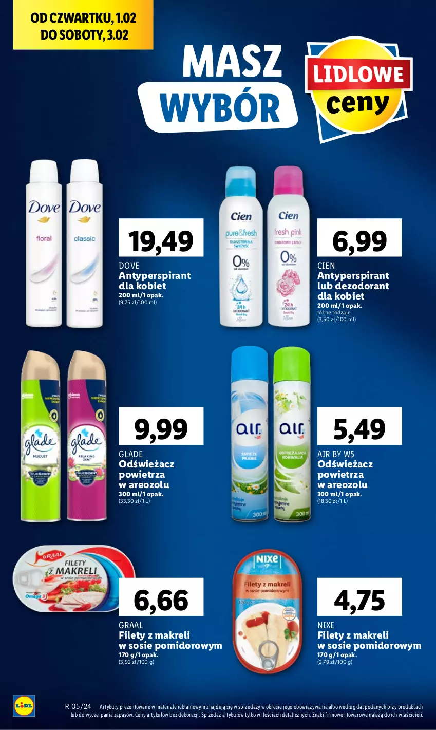 Gazetka promocyjna Lidl - GAZETKA - ważna 01.02 do 03.02.2024 - strona 36 - produkty: Antyperspirant, Dezodorant, Dove, Gra, Graal, Odświeżacz powietrza, Sos