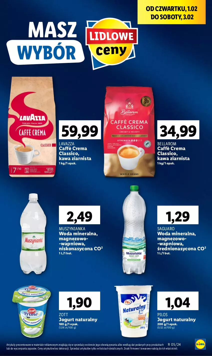 Gazetka promocyjna Lidl - GAZETKA - ważna 01.02 do 03.02.2024 - strona 37 - produkty: Bell, Bella, Jogurt, Jogurt naturalny, Kawa, Kawa ziarnista, Lavazza, Magnez, Mus, Muszynianka, Pilos, Woda, Woda mineralna, Zott