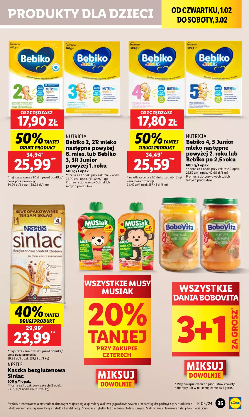 Gazetka promocyjna Lidl - GAZETKA - ważna 01.02 do 03.02.2024 - strona 39 - produkty: Bebiko, BoboVita, Dzieci, Mleko, Mus, Nestlé, O nas, Sinlac