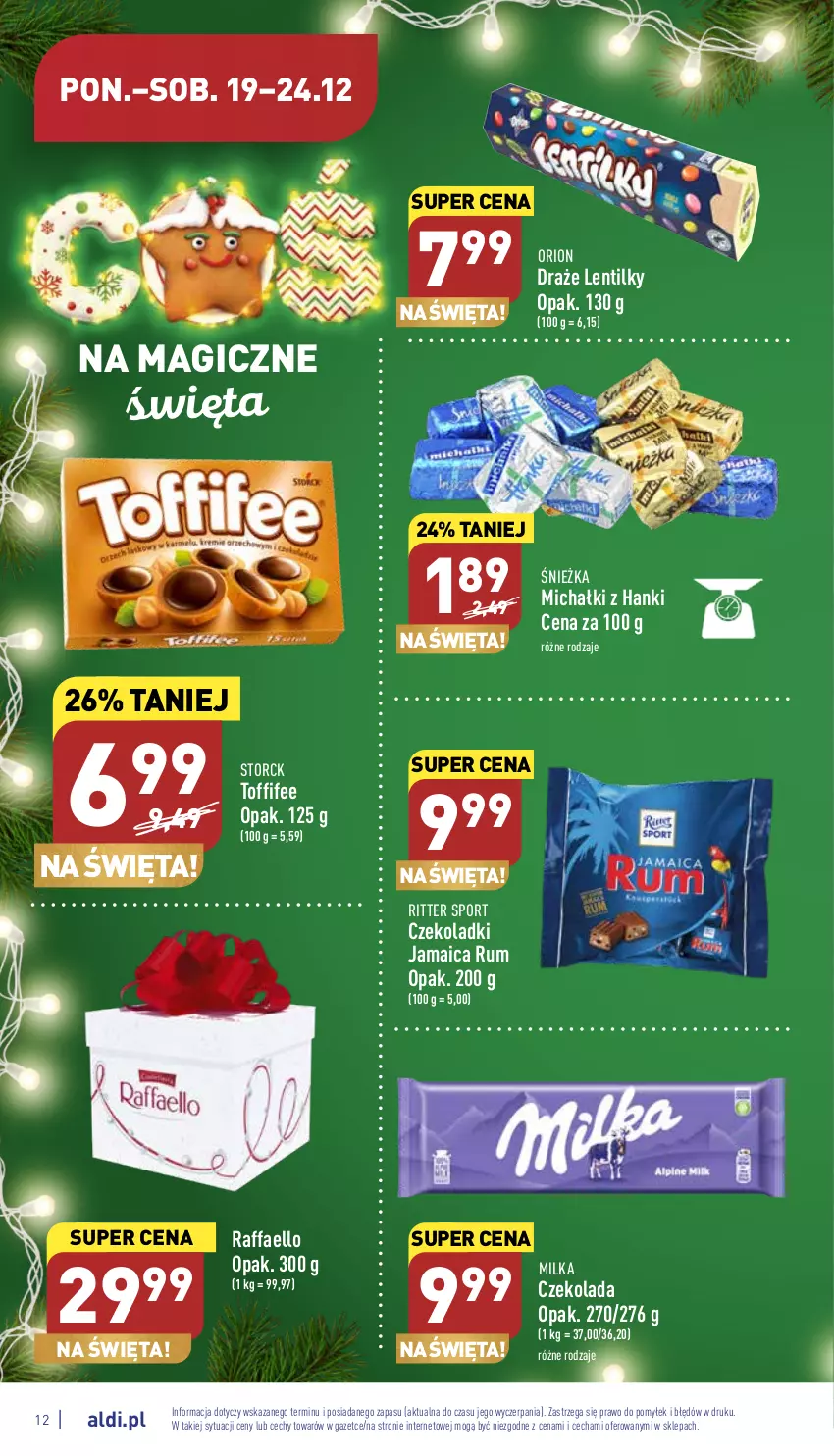 Gazetka promocyjna Aldi - Pełny katalog - ważna 19.12 do 24.12.2022 - strona 12 - produkty: Czekolada, Fa, Michałki, Milka, Por, Raffaello, Ritter Sport, Rum, Sport, Toffifee