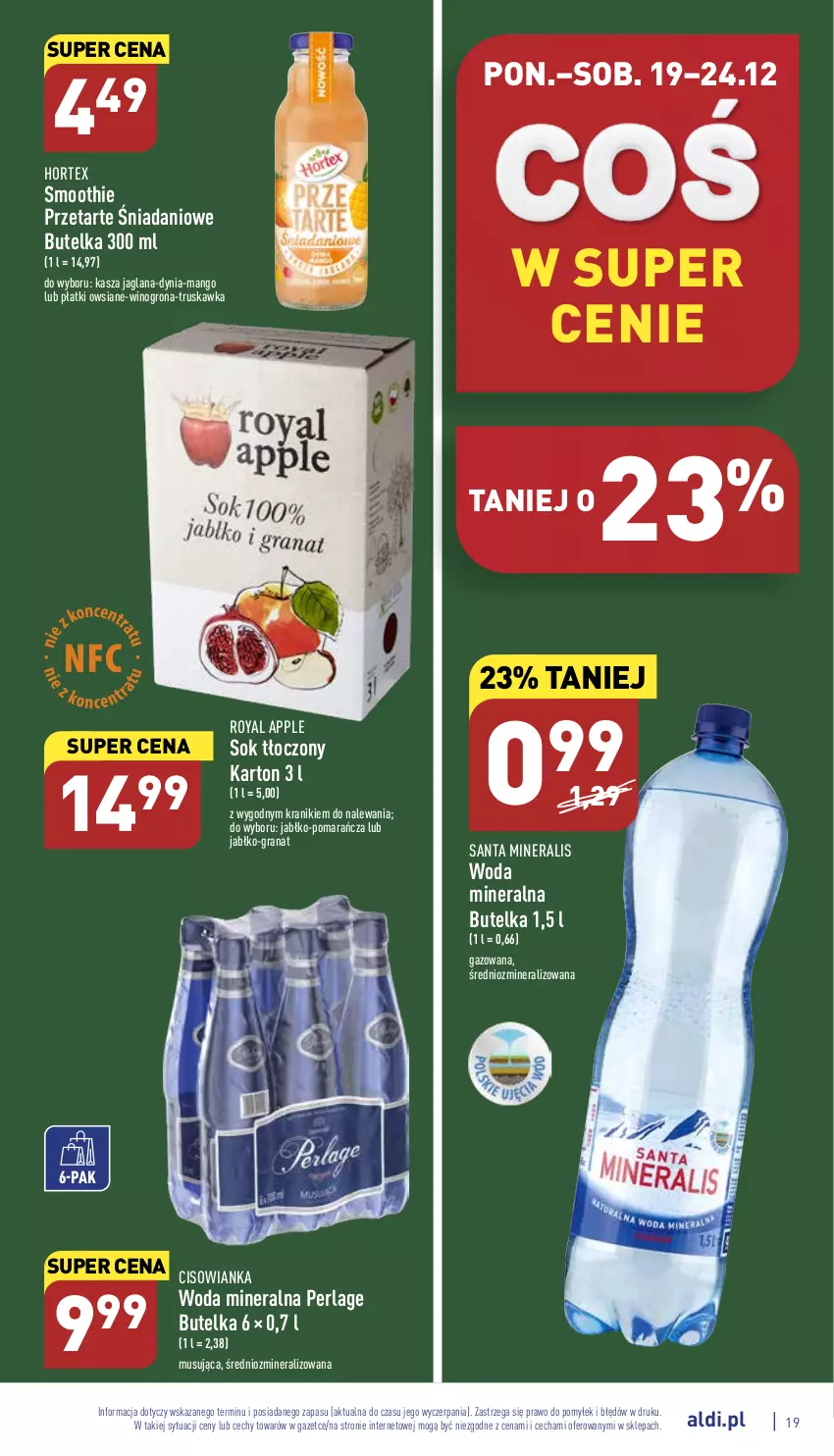 Gazetka promocyjna Aldi - Pełny katalog - ważna 19.12 do 24.12.2022 - strona 19 - produkty: Cisowianka, Danio, Gra, Granat, Hortex, Kasza, Kasza jaglana, LANA, Mango, Mus, Płatki owsiane, Smoothie, Sok, Wino, Winogrona, Woda, Woda mineralna