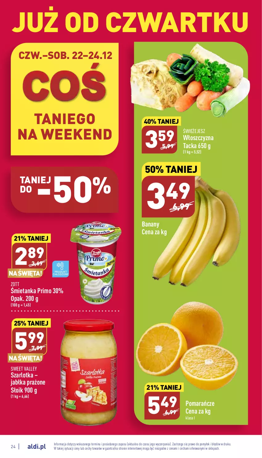 Gazetka promocyjna Aldi - Pełny katalog - ważna 19.12 do 24.12.2022 - strona 24 - produkty: Banany, Jabłka, Jabłka prażone, Pomarańcze, Szarlotka, Zott