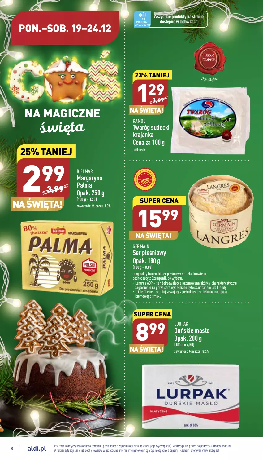 Gazetka promocyjna Aldi - Pełny katalog - ważna 19.12 do 24.12.2022 - strona 8 - produkty: Brandy, Gin, Gres, KaMos, Lodówka, Lurpak, Margaryna, Masło, Palma, Ser, Ser pleśniowy, Twaróg