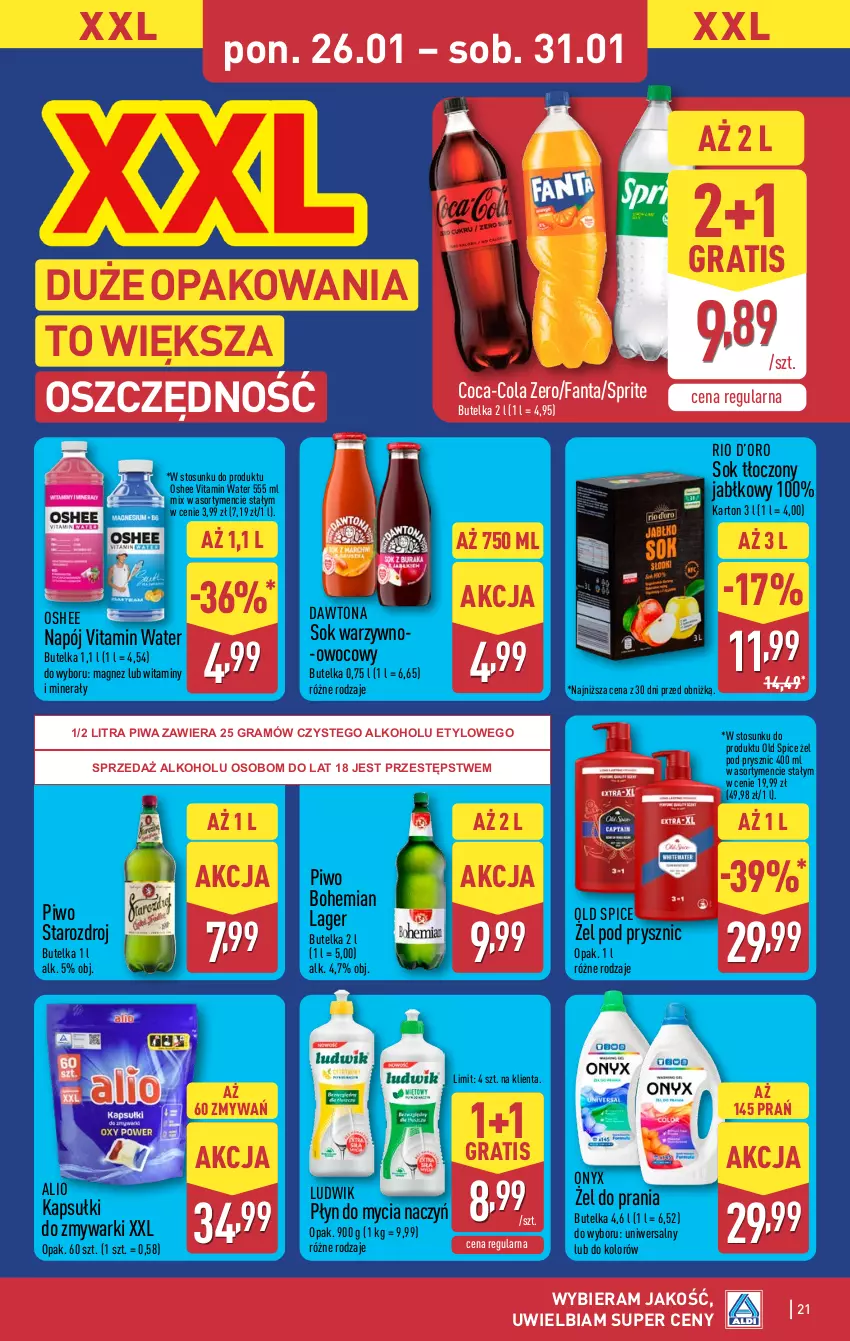 Gazetka promocyjna Aldi - Pełna oferta - ważna 26.01 do 31.01.2026 - strona 21 - produkty: Coca-Cola, Dawtona, Do mycia naczyń, Fa, Fanta, Gra, Ludwik, Magnez, Napój, Old Spice, Oshee, Piwa, Piwo, Płyn do mycia, Płyn do mycia naczyń, Sok, Sprite, Zmywarki