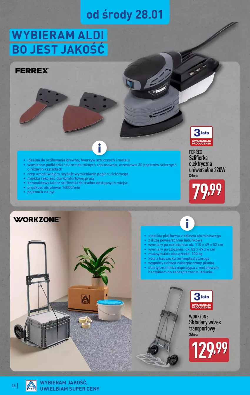 Gazetka promocyjna Aldi - Pełna oferta - ważna 26.01 do 31.01.2026 - strona 28 - produkty: Haczyk, Inka, Mop, Papier, Piec, Podkład, Pojemnik, Por, Sport, Szlifierka, Talerz, Tran, Wózek, Wózek transportowy
