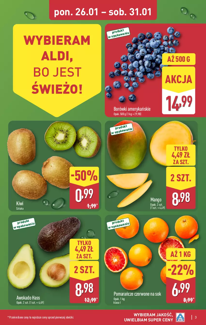 Gazetka promocyjna Aldi - Pełna oferta - ważna 26.01 do 31.01.2026 - strona 3 - produkty: Kiwi, Mango, Pomarańcze, Sok