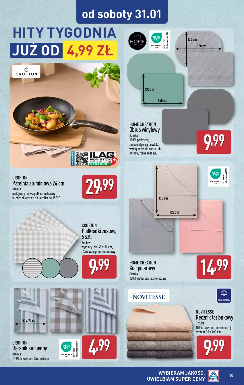 Gazetka promocyjna Aldi - Pełna oferta - ważna 26.01 do 31.01.2026 - strona 35 - produkty: Koc, Obrus, Patelnia, Piekarnik, Podkład, Por, Ręcznik, Ręcznik kuchenny, Wełna