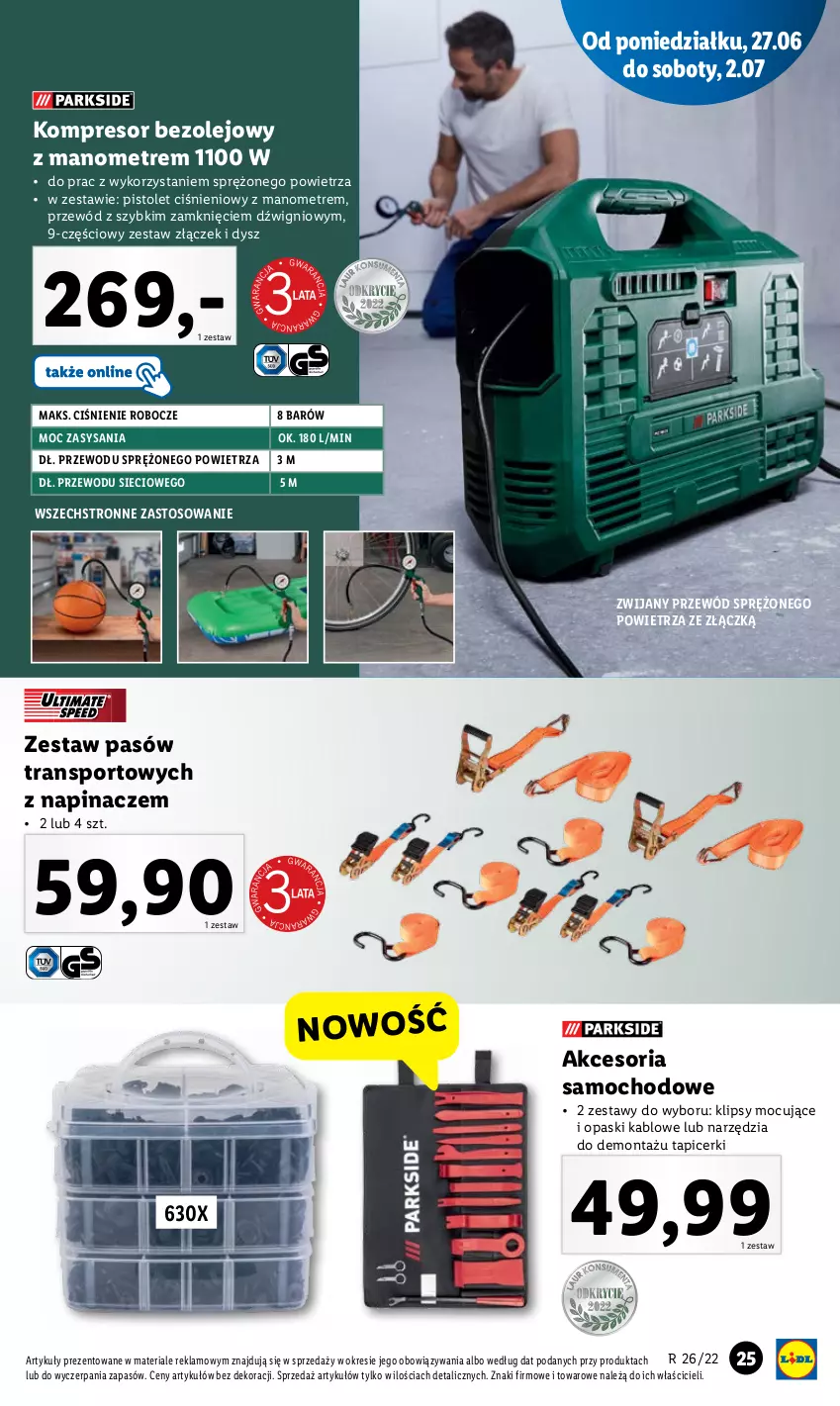 Gazetka promocyjna Lidl - GAZETKA - ważna 27.06 do 02.07.2022 - strona 25 - produkty: Dźwig, Kompresor, Olej, Pistolet, Por, Przewód, Sport, Tran