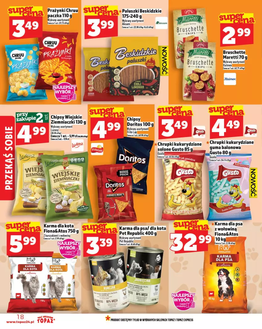 Gazetka promocyjna Topaz - Gazetka - ważna 13.11 do 19.11.2025 - strona 18 - produkty: Aksam, Beskidzki, Bruschette, Chipsy, Chrupki, Kurczak, Lorenz, Top