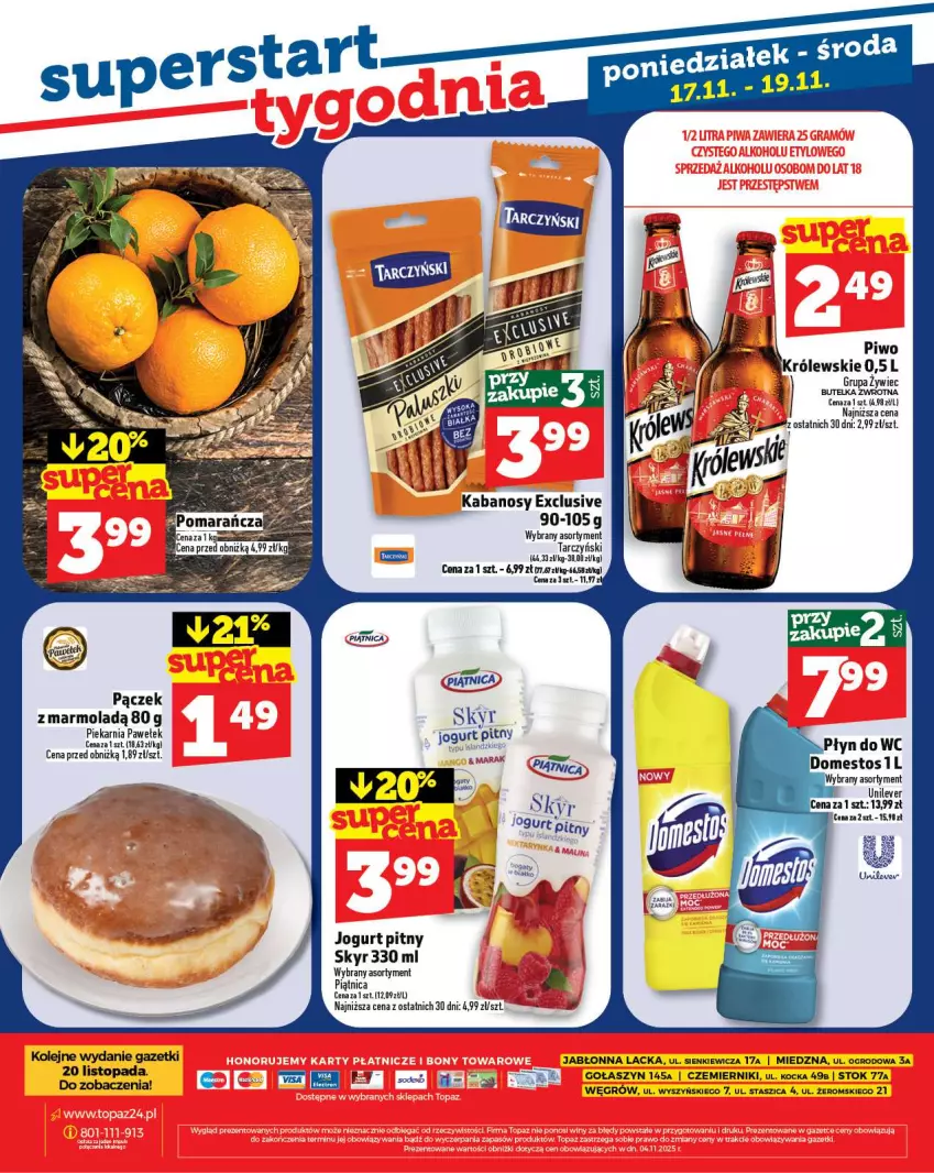 Gazetka promocyjna Topaz - Gazetka - ważna 13.11 do 19.11.2025 - strona 28 - produkty: Jogurt, Jogurt pitny, Kabanos, Koc, Lack, Mola, Tarczyński, Top