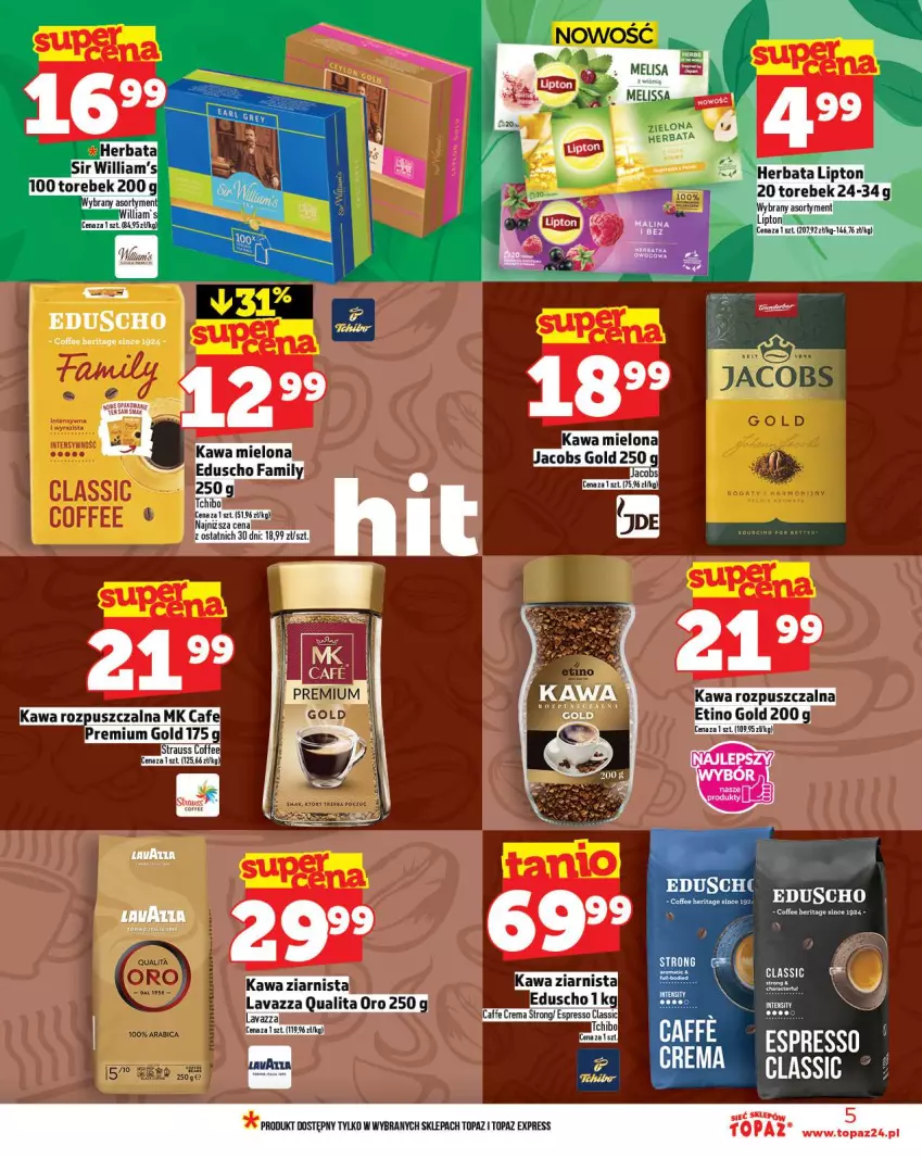Gazetka promocyjna Topaz - Gazetka - ważna 13.11 do 19.11.2025 - strona 5 - produkty: Herbata, Kawa, Kawa rozpuszczalna, Lipton, Top
