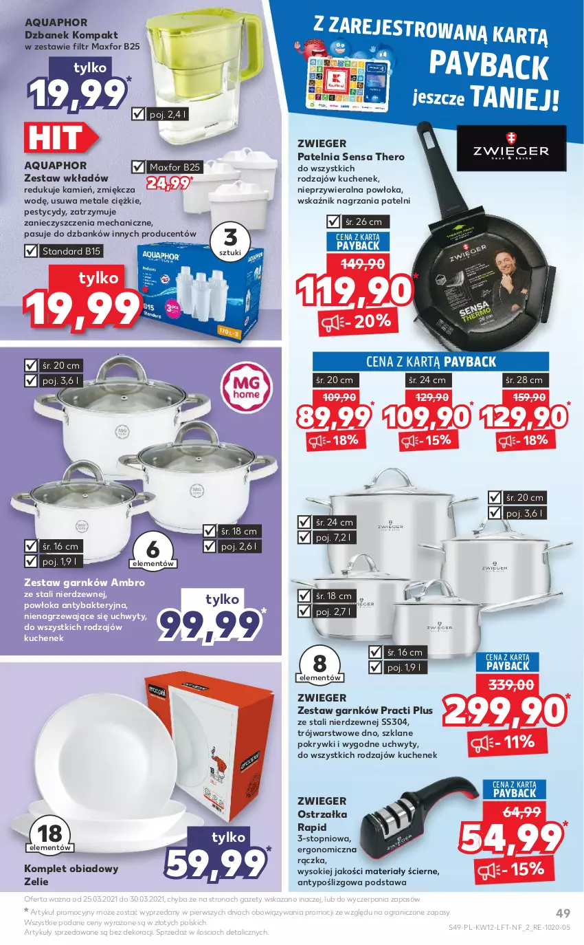 Gazetka promocyjna Kaufland - OFERTA TYGODNIA - ważna 25.03 do 30.03.2021 - strona 49 - produkty: Aquaphor, Dzbanek, Gra, Komplet obiadowy, Patelnia, Sok, Top, Uchwyty