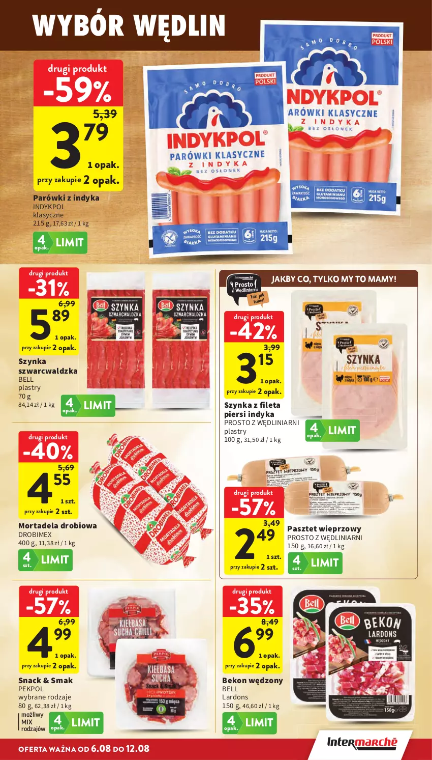 Gazetka promocyjna Intermarche - Gazetka Intermarche - ważna 06.08 do 12.08.2026 - strona 15 - produkty: Beko, Bell, Drobimex, Parówki, Parówki z indyka, Pasztet, Pekpol, Szynka