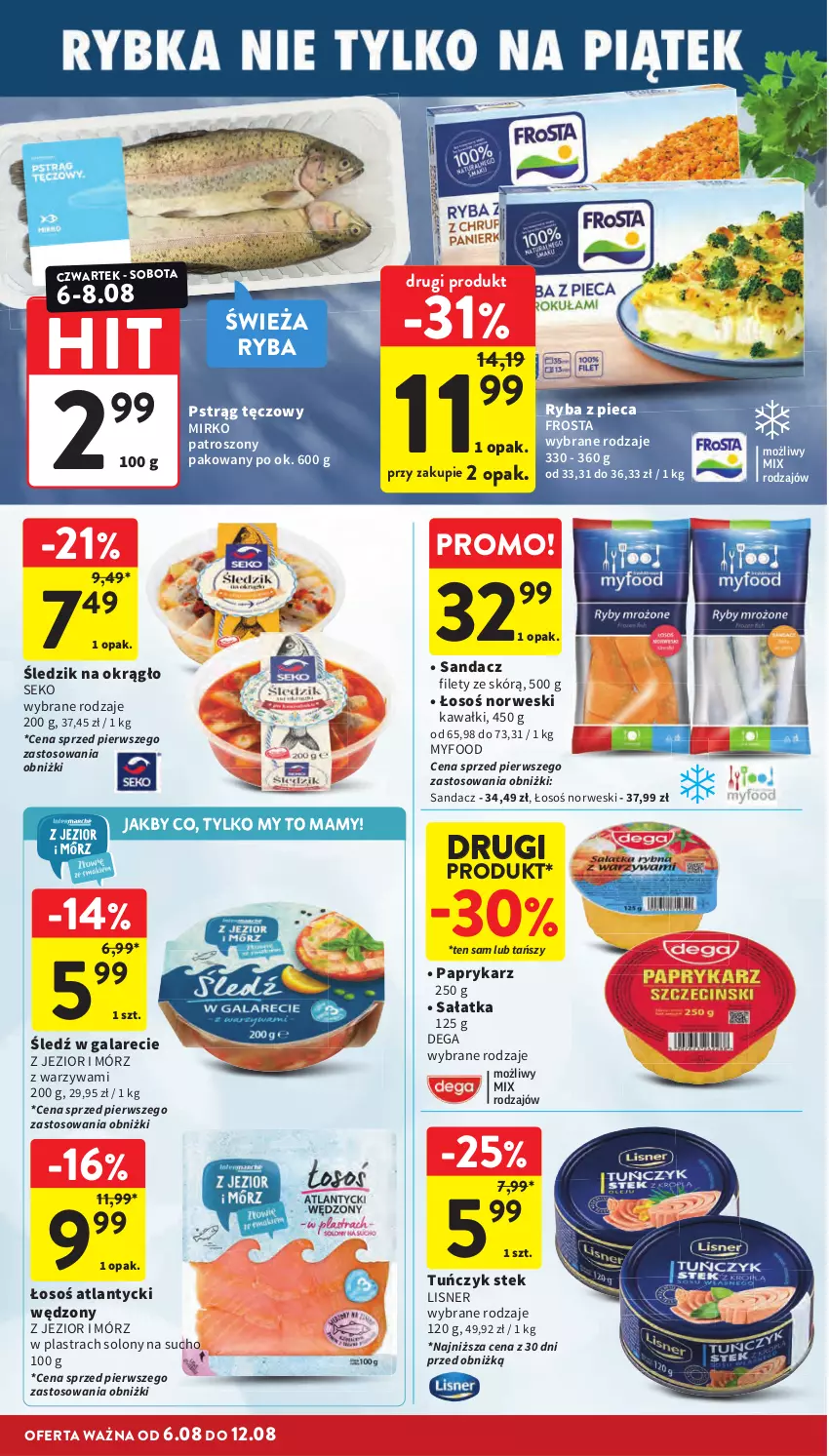 Gazetka promocyjna Intermarche - Gazetka Intermarche - ważna 06.08 do 12.08.2026 - strona 16 - produkty: Dega, Frosta, Gala, Kawa, Lisner, Papryka, Paprykarz, Piec, Pstrąg, Pstrąg tęczowy, Ryba, Sałat, Sałatka, Sandacz, Sandacz filet, SEKO, Stek, Tuńczyk, Warzywa