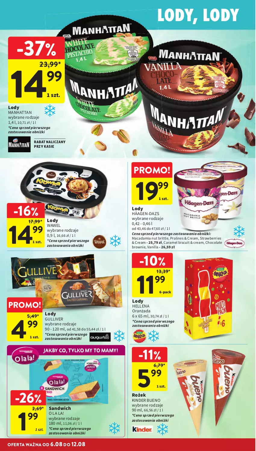 Gazetka promocyjna Intermarche - Gazetka Intermarche - ważna 06.08 do 12.08.2026 - strona 22 - produkty: Brit, Brownie, Hellena, Kinder, Kinder Bueno, Lody, Oranżada, Wawel