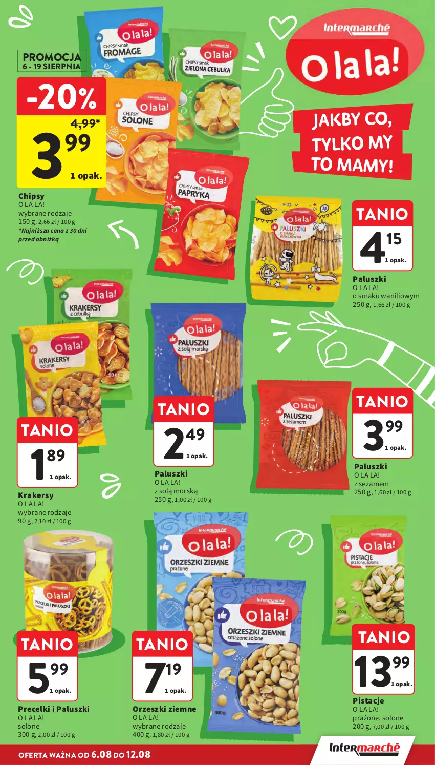 Gazetka promocyjna Intermarche - Gazetka Intermarche - ważna 06.08 do 12.08.2026 - strona 27 - produkty: Chipsy, Krakersy, Orzeszki, Orzeszki ziemne, Pistacje, Precelki, Sezam