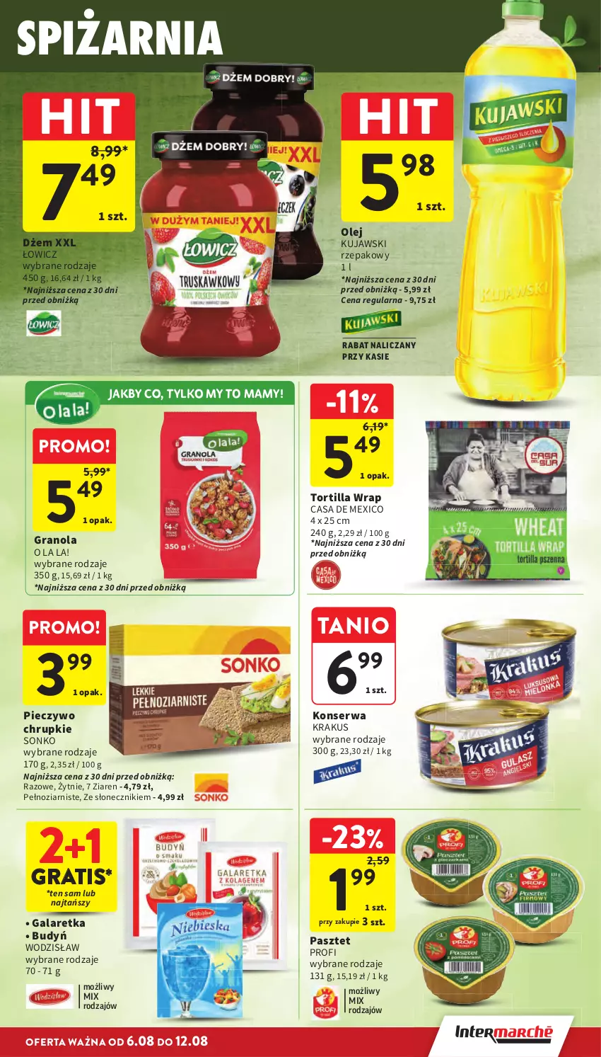 Gazetka promocyjna Intermarche - Gazetka Intermarche - ważna 06.08 do 12.08.2026 - strona 29 - produkty: Budyń, Chrupki, Dżem, Gala, Galaretka, Gra, Granola, Krakus, Kujawski, Olej, Pasztet, Piec, Pieczywo, Pieczywo chrupkie, Ser, Sonko, Tortilla