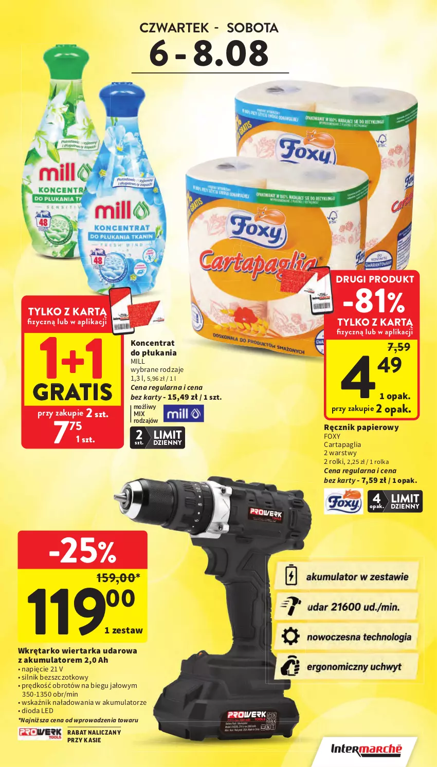 Gazetka promocyjna Intermarche - Gazetka Intermarche - ważna 06.08 do 12.08.2026 - strona 5 - produkty: Akumulator, Foxy, Gra, Papier, Ręcznik, Rolki, Tarka, Wiertarka, Wiertarka udarowa, Wkręt