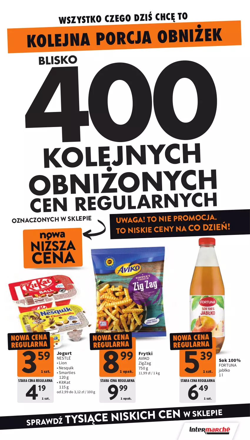 Gazetka promocyjna Intermarche - Gazetka Intermarche - ważna 06.08 do 12.08.2026 - strona 7 - produkty: Fortuna, Frytki, Jogurt, Lion, Nesquik, Nestlé, Olej, Por, Sok, Waga
