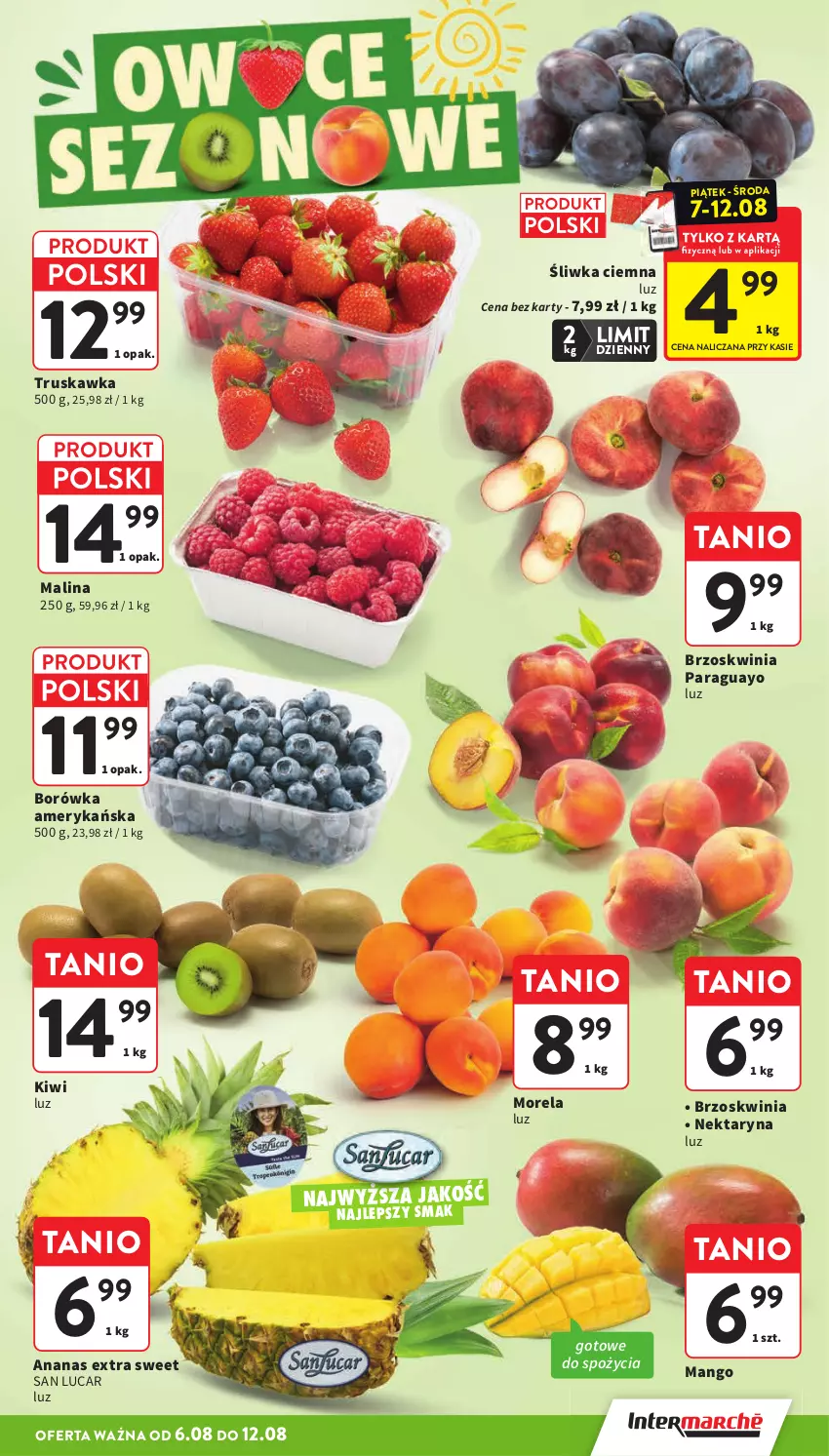 Gazetka promocyjna Intermarche - Gazetka Intermarche - ważna 06.08 do 12.08.2026 - strona 9 - produkty: Ananas, Borówka, Borówka amerykańska, Kiwi, Mango, Morela, Nektar