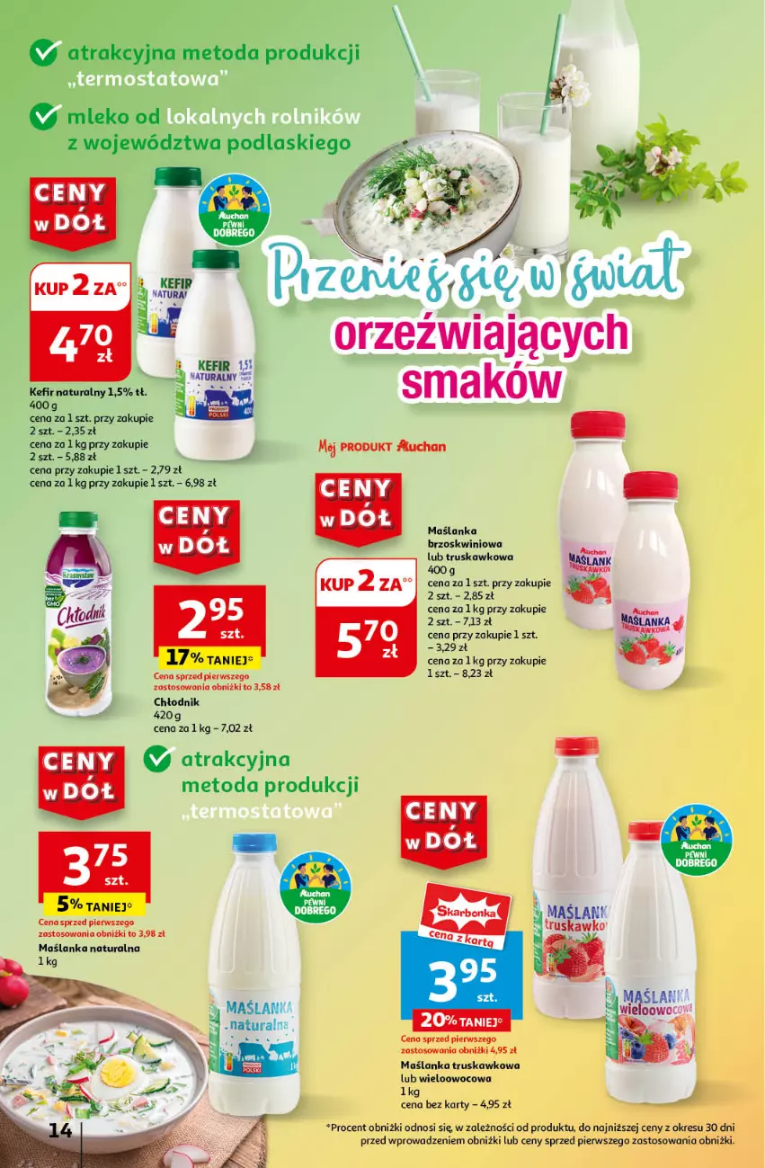 Gazetka promocyjna Auchan - Gazetka CENY W DÓŁ Hipermarket Auchan - ważna 20.06 do 26.06.2024 - strona 16 - produkty: Kefir, Kefir naturalny, Maślanka, Mleko, Podlaski