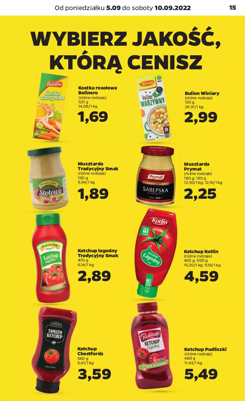 Gazetka promocyjna Netto - Artykuły spożywcze - ważna 05.09 do 10.09.2022 - strona 15 - produkty: Bulion, Ketchup, Kotlin, Lion, Mus, Musztarda, Prymat, Pudliszki, Winiary