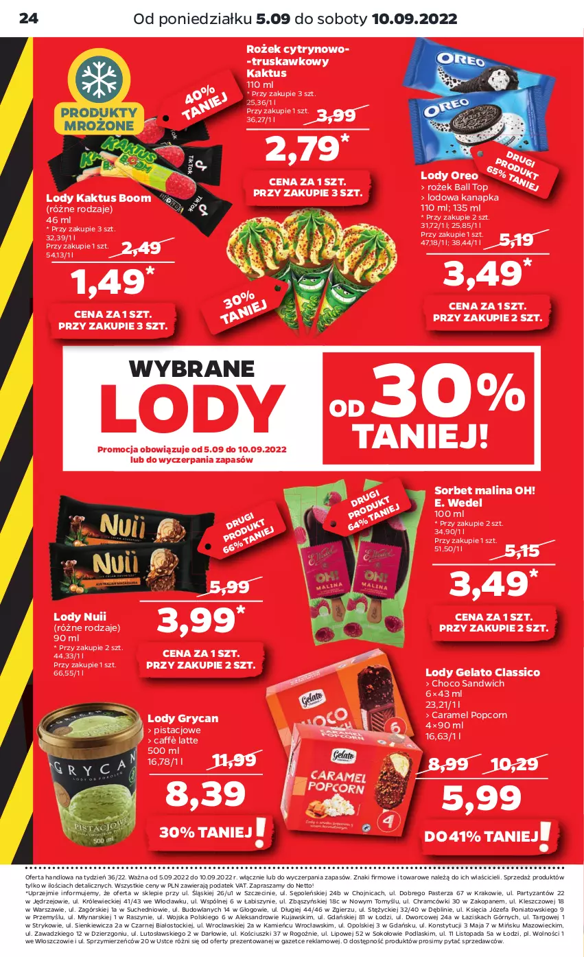 Gazetka promocyjna Netto - Artykuły spożywcze - ważna 05.09 do 10.09.2022 - strona 24 - produkty: E. Wedel, Fa, Gry, Kaktus, Kujawski, Lody, Oreo, Podlaski, Popcorn, Produkty mrożone, Sok, Stock, Top