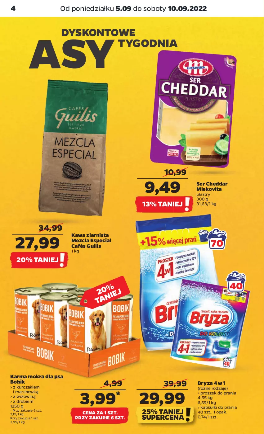 Gazetka promocyjna Netto - Artykuły spożywcze - ważna 05.09 do 10.09.2022 - strona 4 - produkty: Bryza, Cheddar, Kapsułki do prania, Kawa, Kawa ziarnista, Kurczak, Mleko, Mlekovita, Proszek do prania, Ser