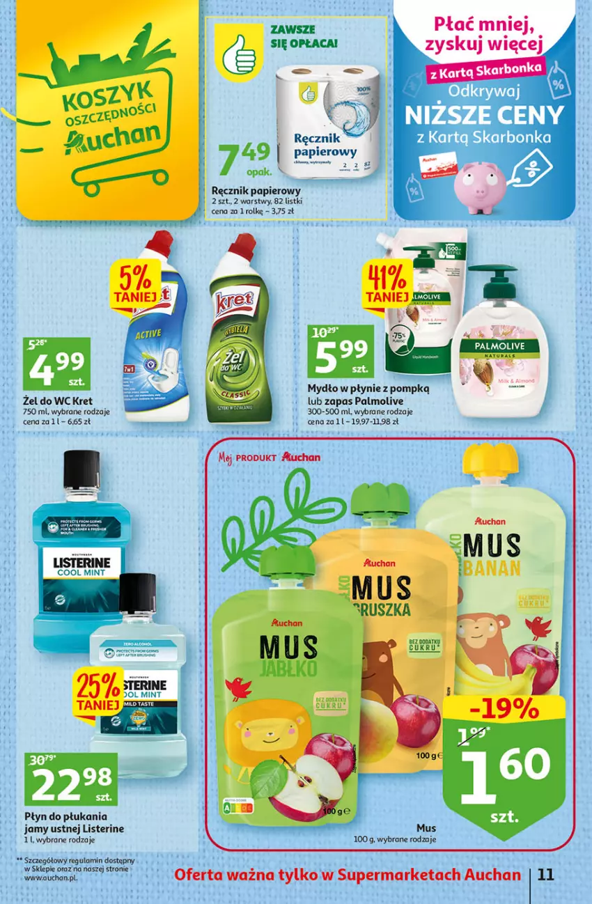 Gazetka promocyjna Auchan - Gazetka Wielkanoc w dobrym smaku Supermarket Auchan - ważna 23.03 do 29.03.2023 - strona 11 - produkty: Kret, Listerine, Mydło, Mydło w płynie, Palmolive, Papier, Płyn do płukania, Ręcznik