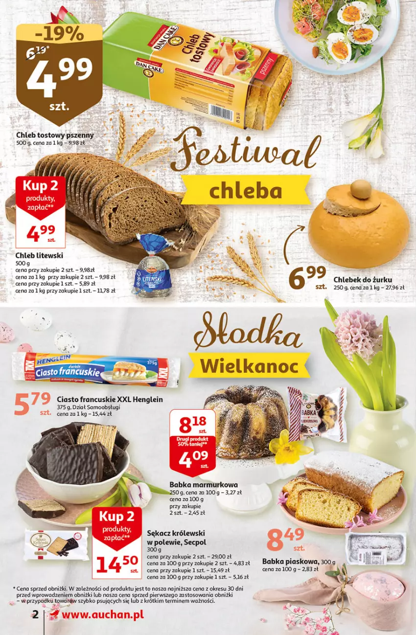 Gazetka promocyjna Auchan - Gazetka Wielkanoc w dobrym smaku Supermarket Auchan - ważna 23.03 do 29.03.2023 - strona 2 - produkty: Babka, Chleb, Chleb tostowy, Ciasto francuskie, Fa, Nuty, O nas