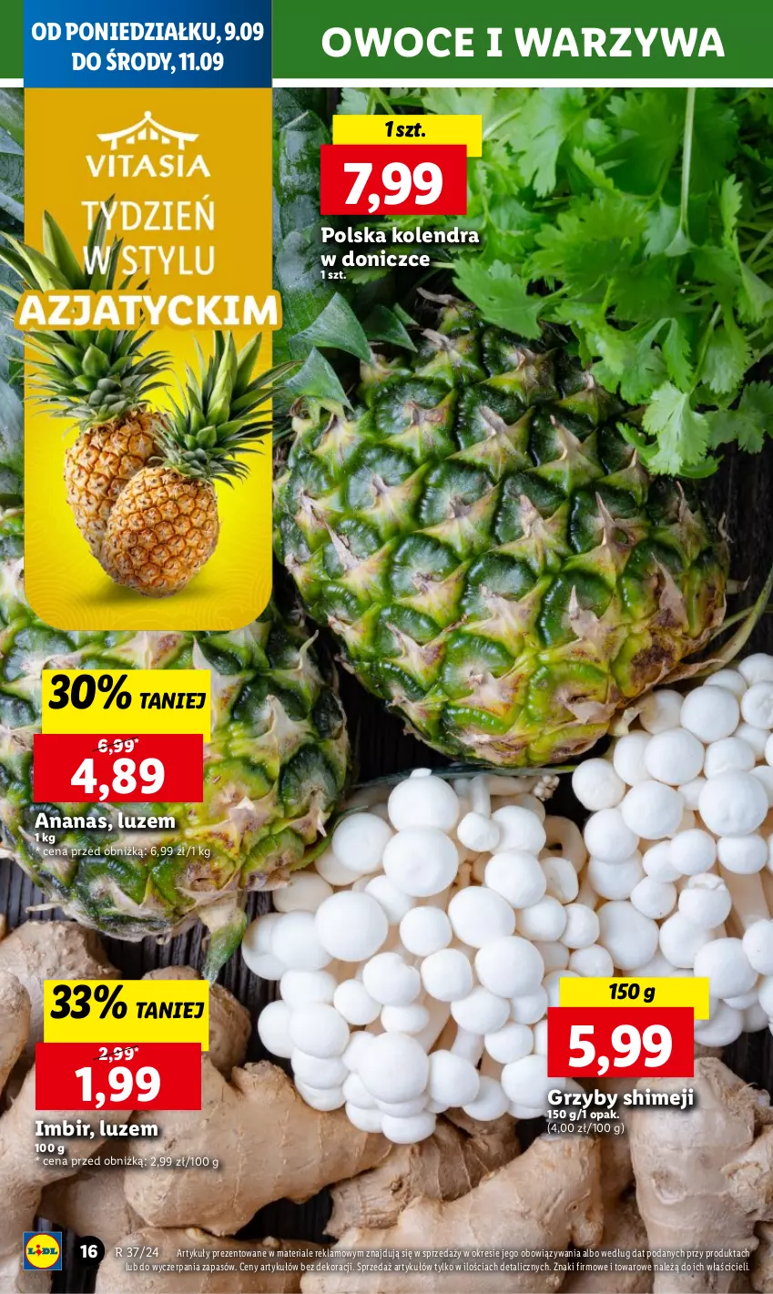 Gazetka promocyjna Lidl - GAZETKA - ważna 09.09 do 11.09.2024 - strona 18 - produkty: Ananas, Grzyby, Imbir, Kolendra, Owoce, Warzywa