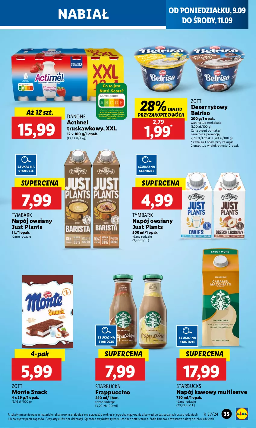 Gazetka promocyjna Lidl - GAZETKA - ważna 09.09 do 11.09.2024 - strona 37 - produkty: Actimel, Belriso, Czekolada, Danone, Deser, Monte, Napój, Ryż, Ser, Tymbark, Zott