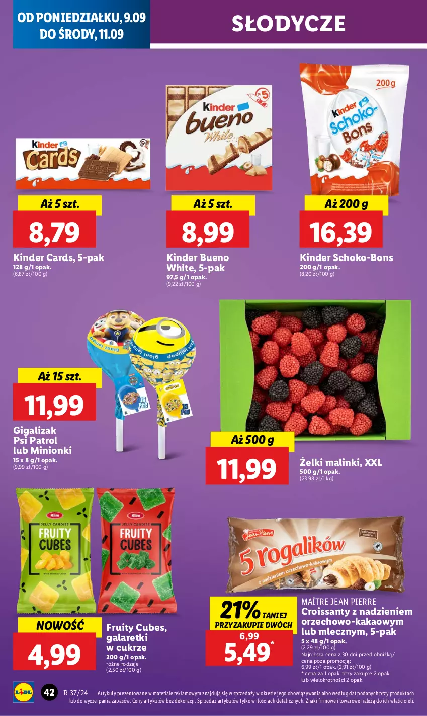 Gazetka promocyjna Lidl - GAZETKA - ważna 09.09 do 11.09.2024 - strona 46 - produkty: Croissant, Gala, Galaretki, Kakao, Kinder, Kinder Bueno, Psi Patrol