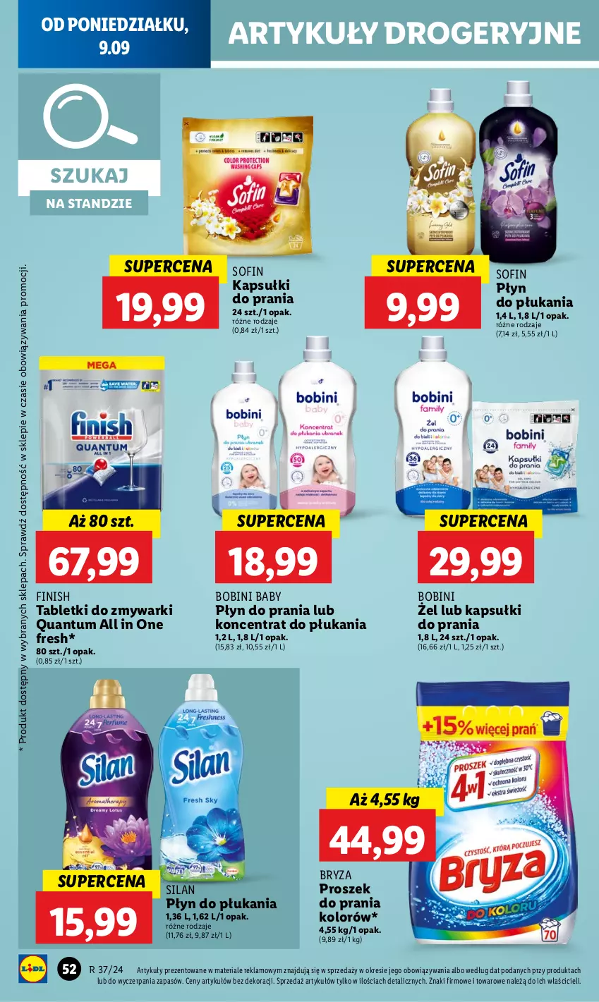 Gazetka promocyjna Lidl - GAZETKA - ważna 09.09 do 11.09.2024 - strona 56 - produkty: Bryza, Finish, Kapsułki do prania, Płyn do płukania, Płyn do prania, Proszek do prania, Silan, Tablet, Tabletki do zmywarki, Zmywarki