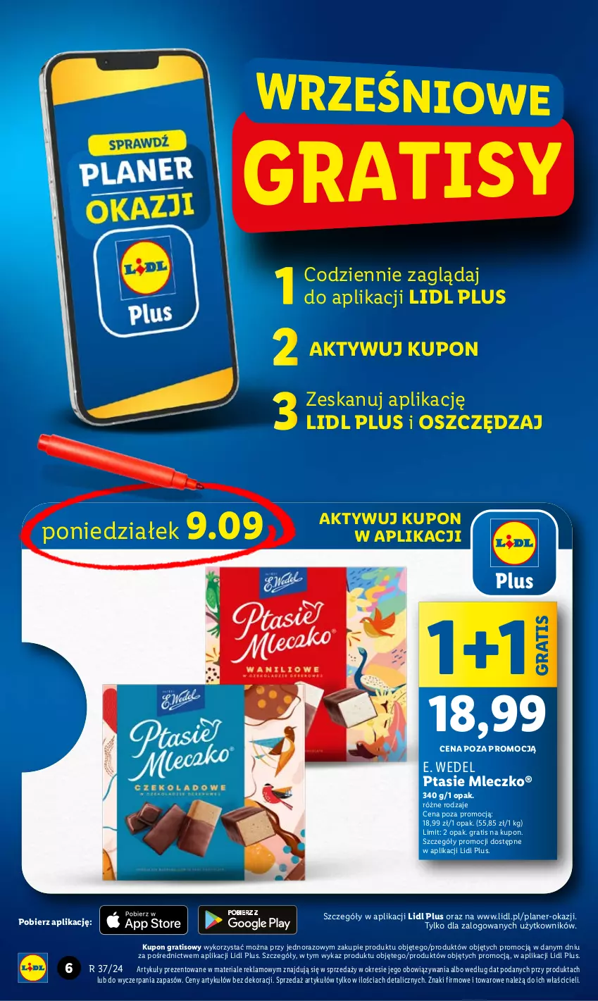 Gazetka promocyjna Lidl - GAZETKA - ważna 09.09 do 11.09.2024 - strona 6 - produkty: E. Wedel, Gra, Mleczko, Ptasie mleczko