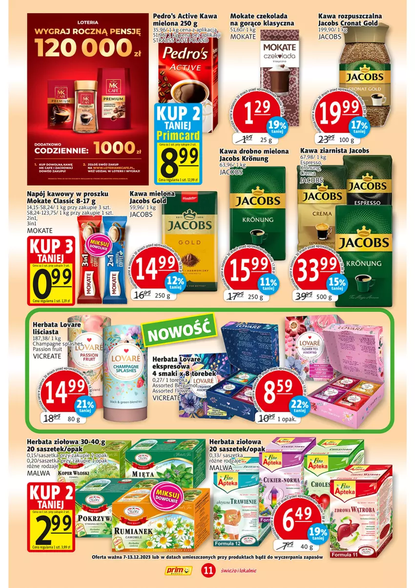 Gazetka promocyjna Prim Market - ważna 07.12 do 13.12.2023 - strona 11 - produkty: Czekolada, Fa, Gra, Herbata, Jacobs, Kawa, Kawa mielona, Kawa rozpuszczalna, Kawa ziarnista, Lack, Napój, Torebka