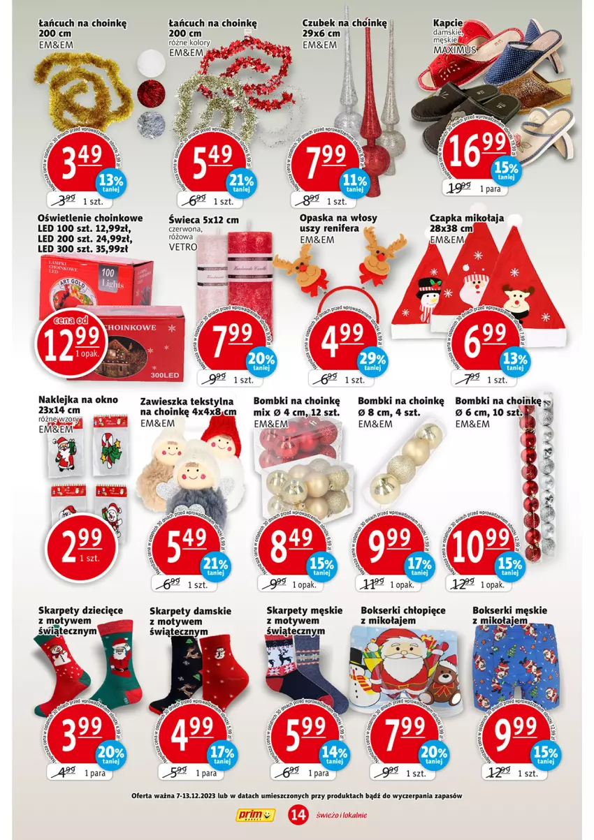 Gazetka promocyjna Prim Market - ważna 07.12 do 13.12.2023 - strona 14 - produkty: Bokserki, Bombki, Czapka, Czapka Mikołaja, Dzieci, Karp, Klej, Okno, Opaska, Renifer, Ser